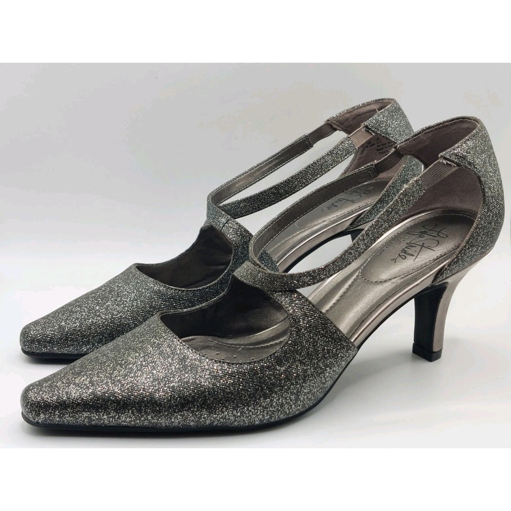 LifeStride 8.5 M Sparkly Pumps  Silver Comfort Mid Heel Wedding Dress Shoes